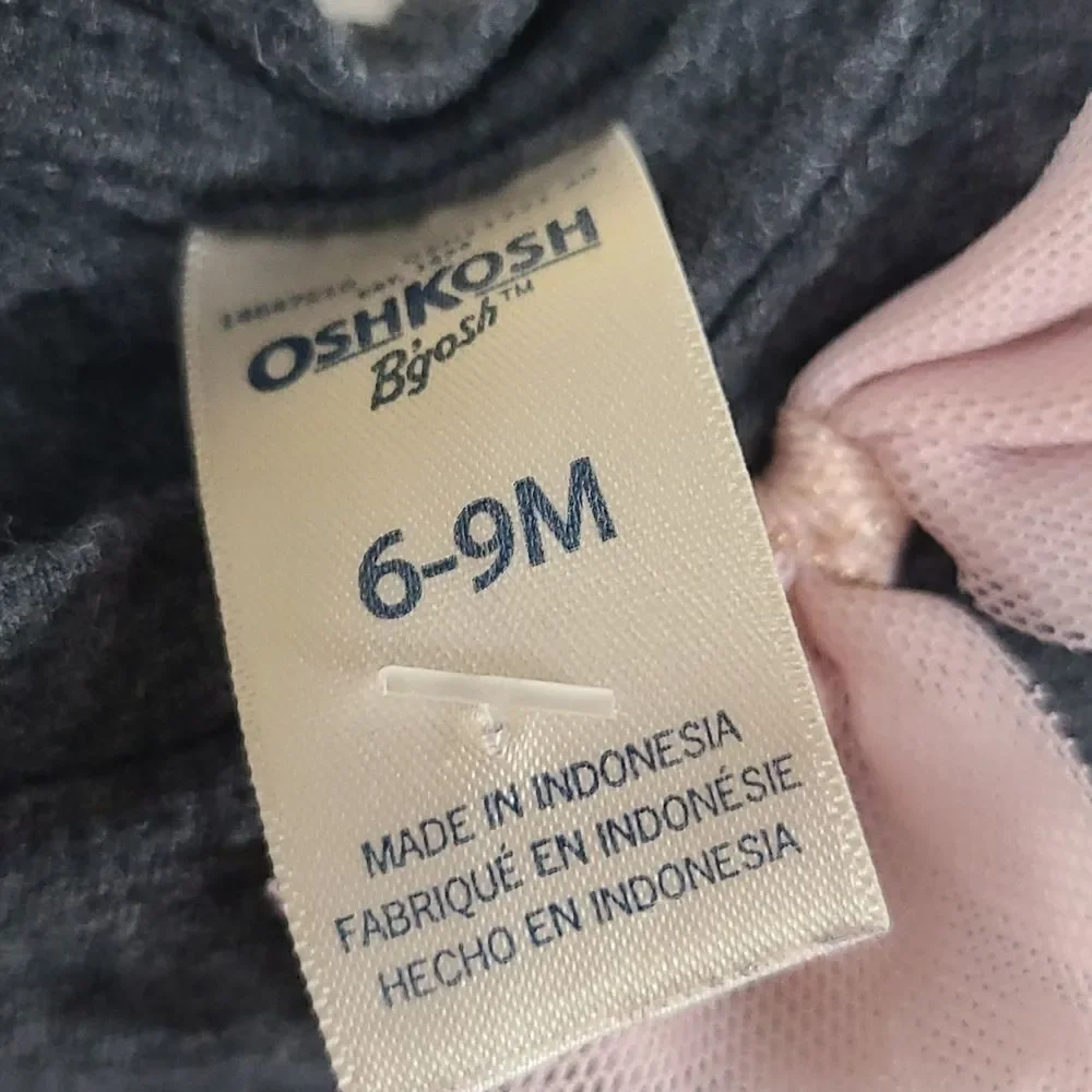 OshKosh Baby Girl Ooh La La Sequins Long Sleeve Tee Gray Cotton T-Shirt Pink Bow